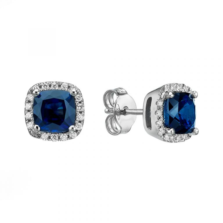 Color - Cushion FU Blue Sapphire & Diamonds Earrings