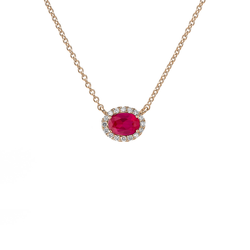 Color - Ruby & Diamonds Pendant with Rose Gold