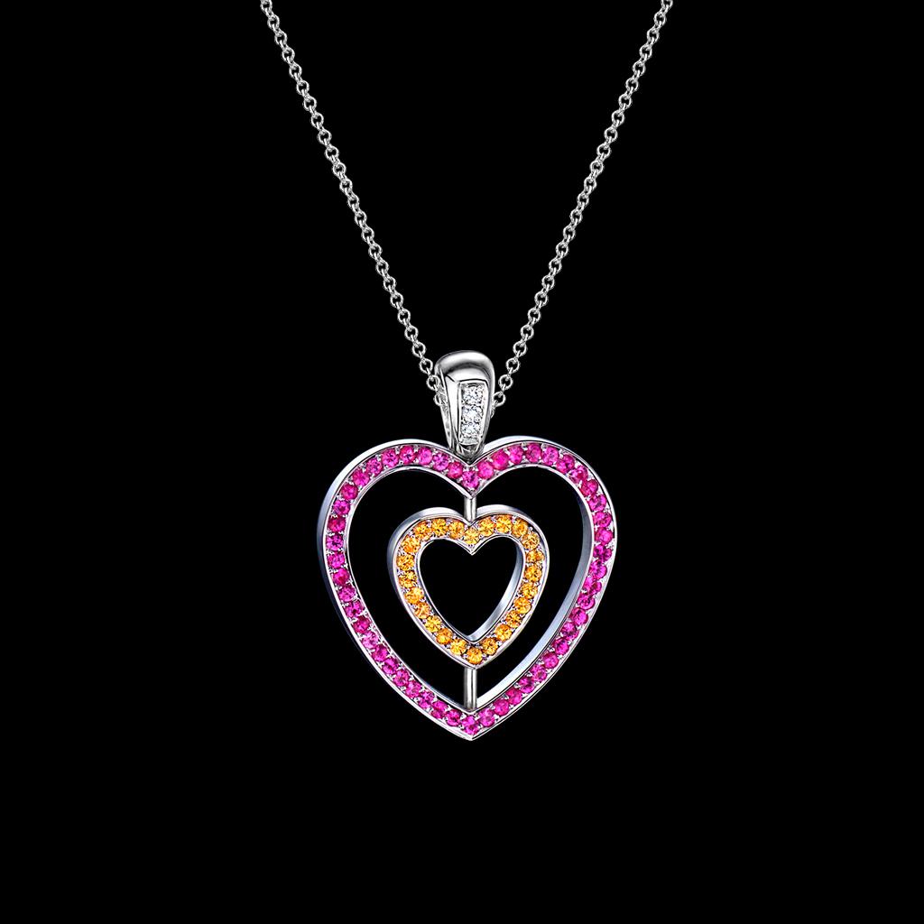 Girasole - Girasole Double Heart (Pink ans Yellow Sapphires) Pendant